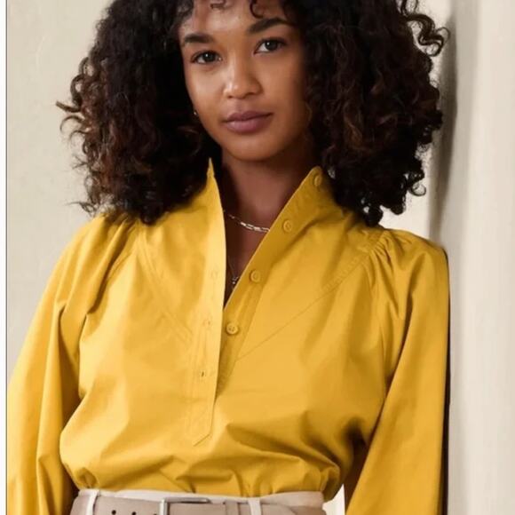Cleo Fashion Poplin Mustard Yellow Cotton Prairie Cottage Boho Blouse XS - Picture 1 of 13
